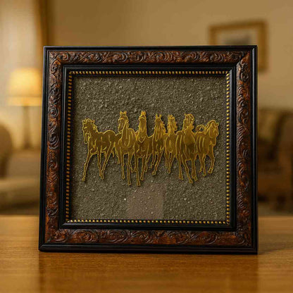 “Golden Victory – 7 Horses Raw Pyrite Vastu Frame”