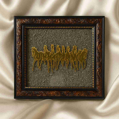 “Golden Victory – 7 Horses Raw Pyrite Vastu Frame”