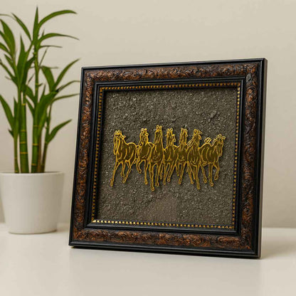 “Golden Victory – 7 Horses Raw Pyrite Vastu Frame”