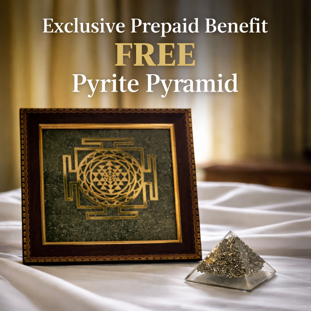 “Golden Shree Yantra – Raw Pyrite Prosperity Frame”
