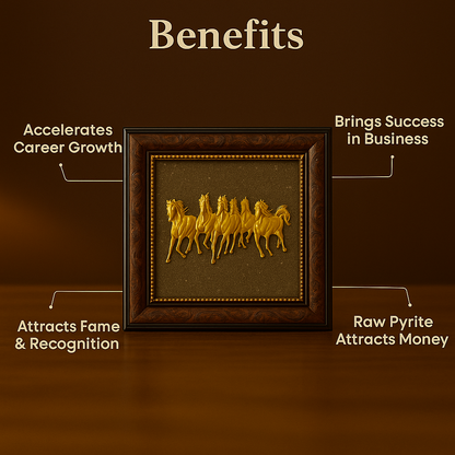 “Golden Victory – 7 Horses Raw Pyrite Vastu Frame”