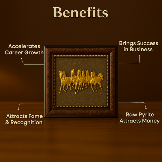 “Golden Victory – 7 Horses Raw Pyrite Vastu Frame”
