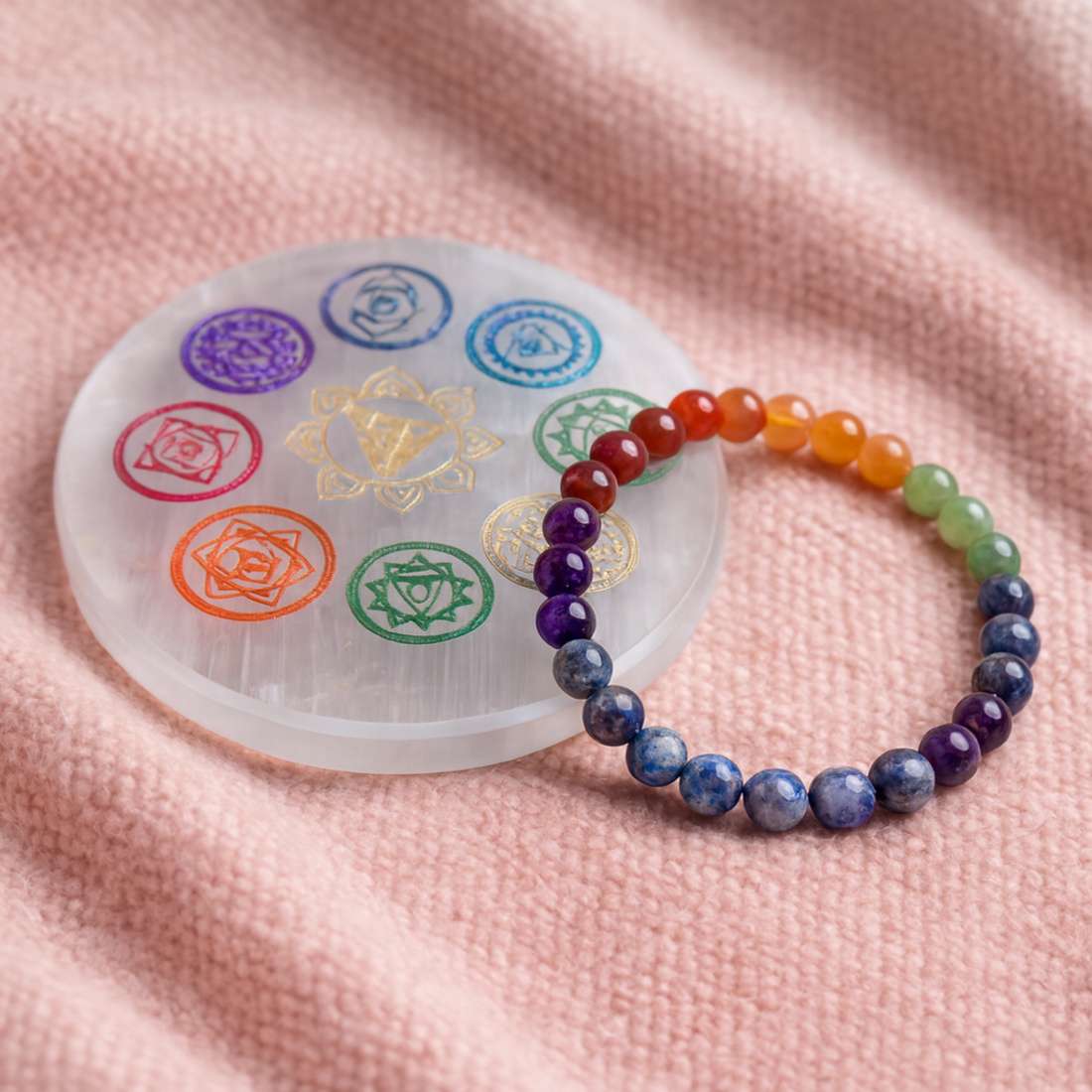 7 CHAKRA BRACELET + FREE 7 CHAKRA SELENITE PLATE