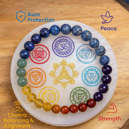 7 CHAKRA BRACELET + FREE 7 CHAKRA SELENITE PLATE