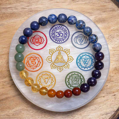 7 CHAKRA BRACELET + FREE 7 CHAKRA SELENITE PLATE
