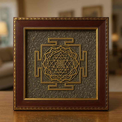 “Golden Shree Yantra – Raw Pyrite Prosperity Frame”