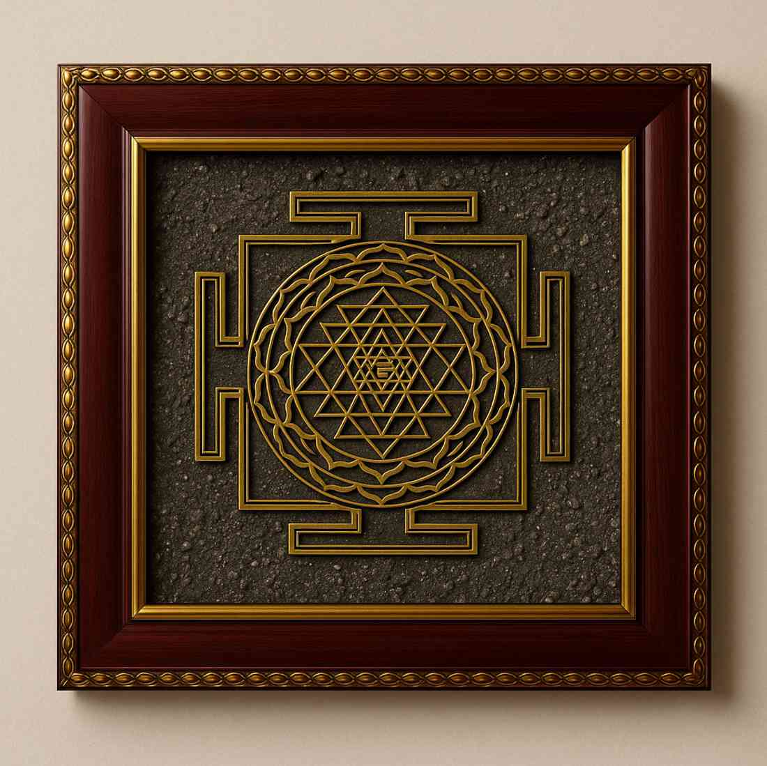 “Golden Shree Yantra – Raw Pyrite Prosperity Frame”