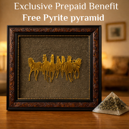 “Golden Victory – 7 Horses Raw Pyrite Vastu Frame”